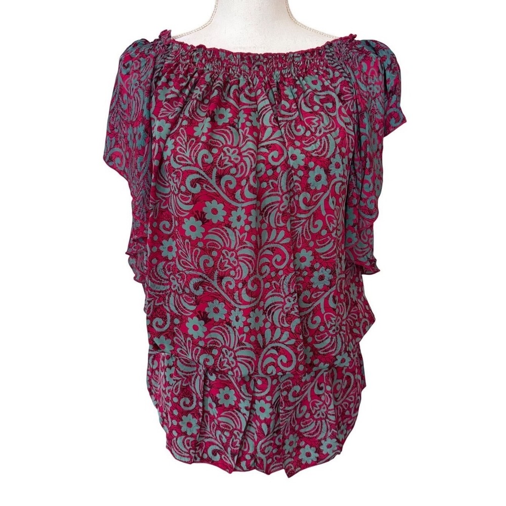 Karma Highway Floral Smocked Blouse Pink Women One Size OS